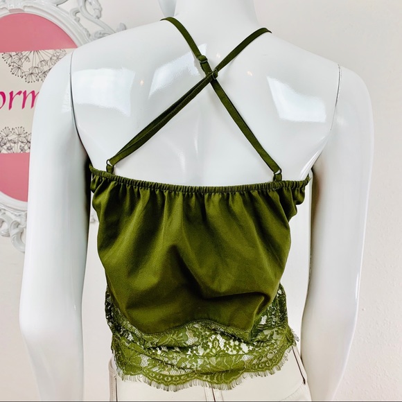 TOBI / Olive Green Lace Crop Camisole - Picture 3 of 8